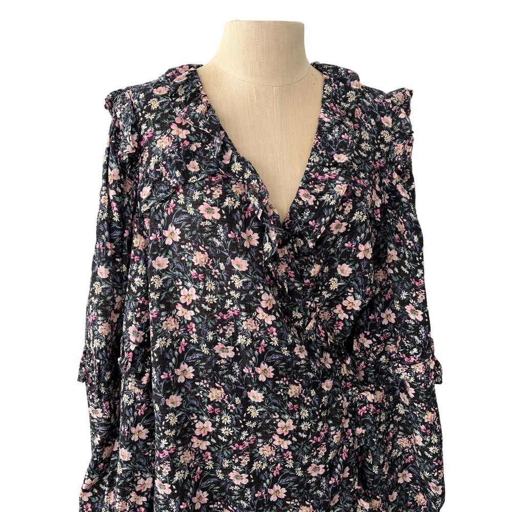 & Other Stories Black Floral Ruffle Wrap Midi Dress M NWT Viscose V Neck Tiered - Picture 4 of 8
